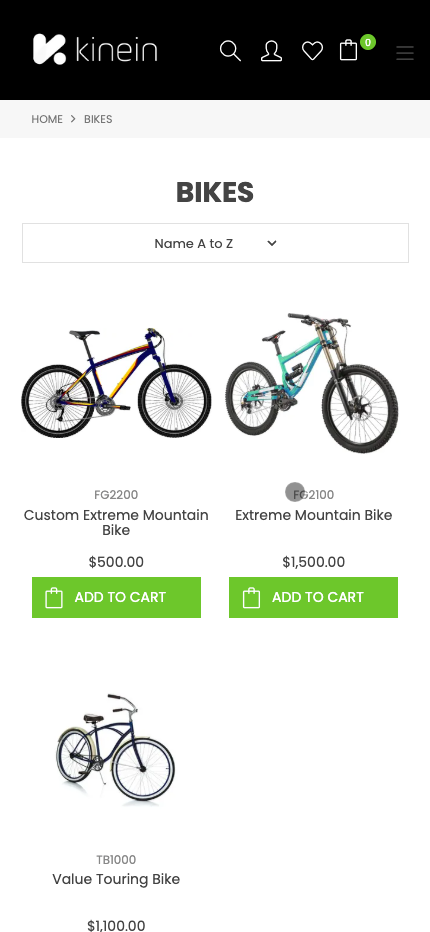 Mobile view of product catalog with add-to-cart buttons