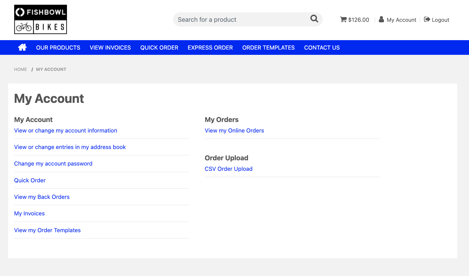 Customer account dashboard with self-service options